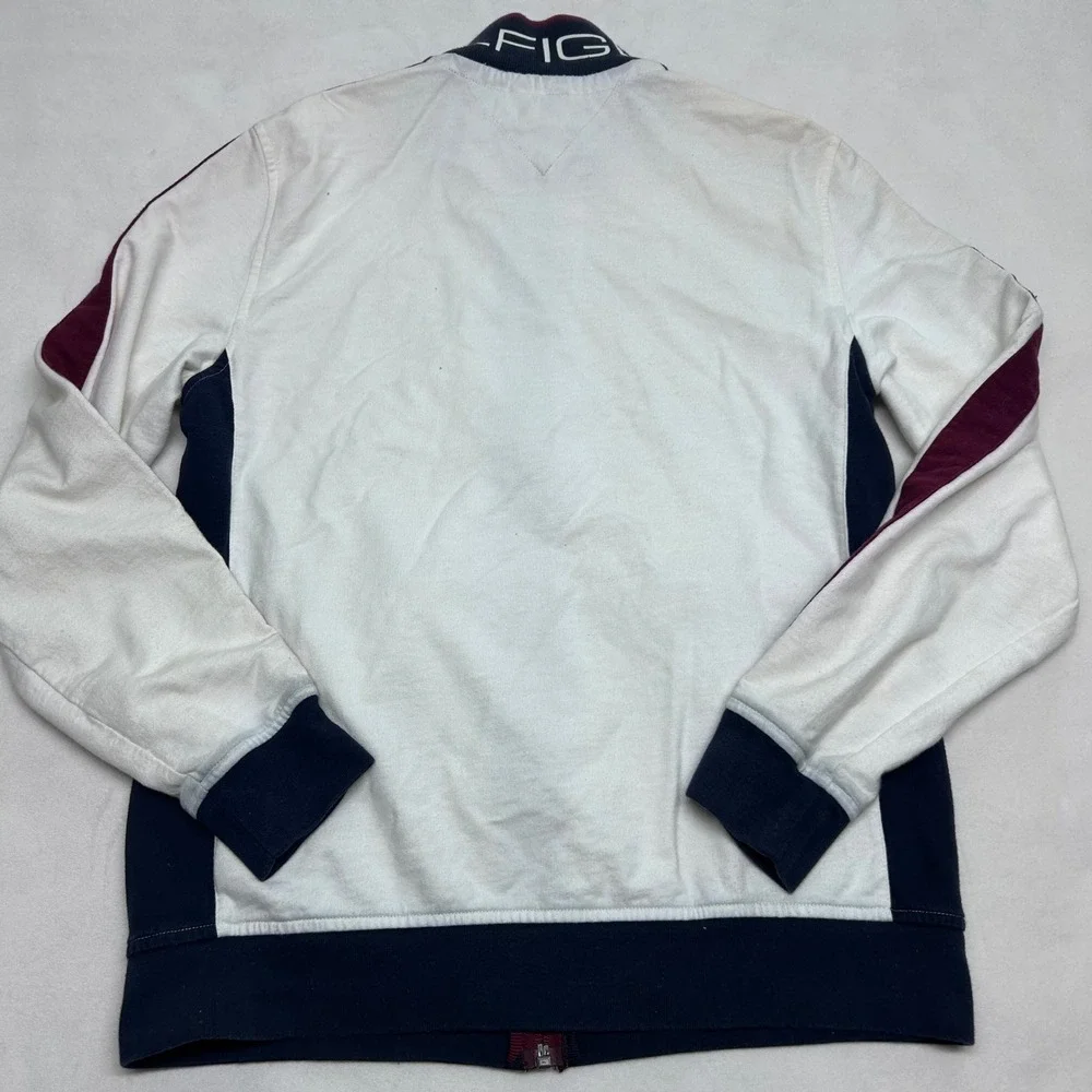 Tommy Hilfiger Mens Colorblock Sweatshirt Zipup White Navy Burgundy Small